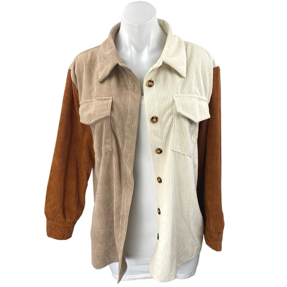 Cozy Casual Multicolor Colorblock Corduroy Long Sleeve Button Up Shirt Jacket M